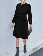 Ruffled Midi Dress with a Waist Tie