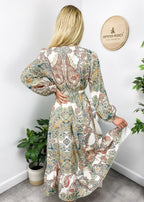 Paisley-Print Wrap-Style Dress