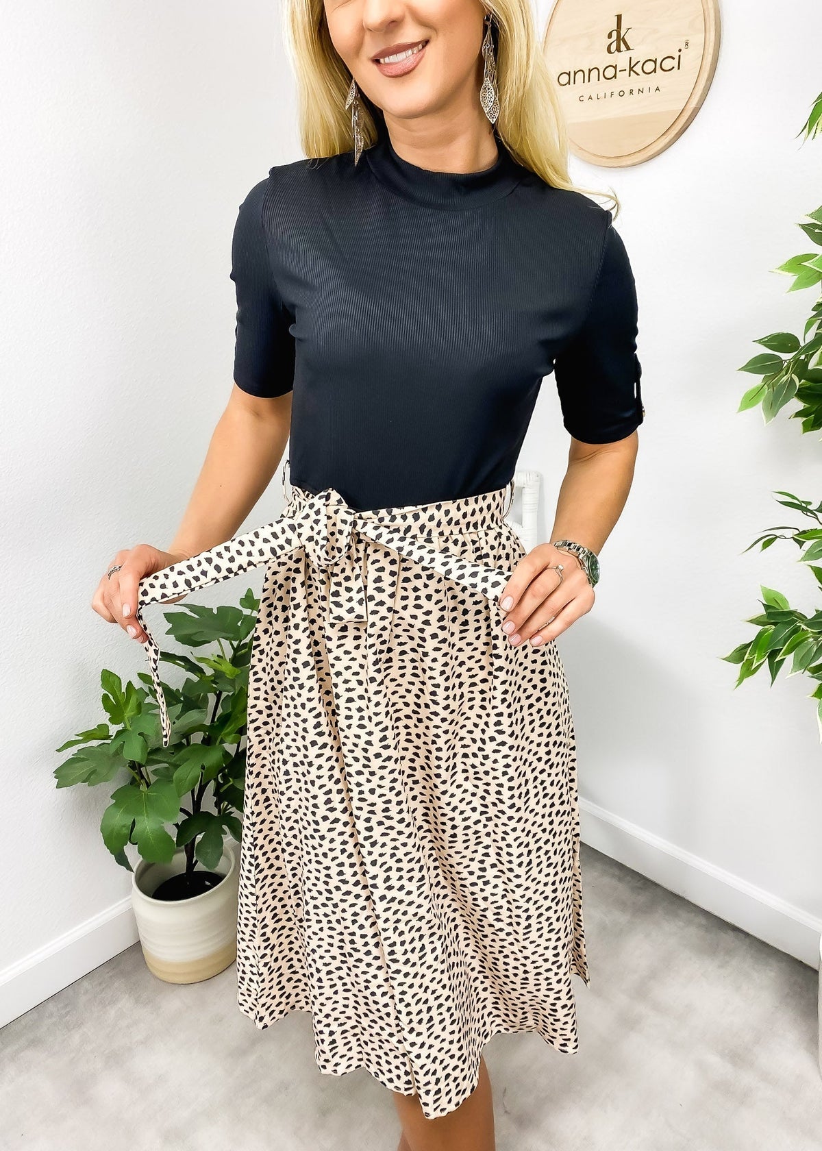 Leopard-Print High-Neck Tie-Waist Dress