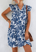 Floral Cap-Sleeve Dress with Ruffle Details