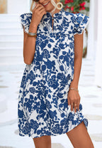 Floral Cap-Sleeve Dress with Ruffle Details