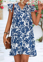 Floral Cap-Sleeve Dress with Ruffle Details