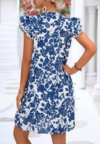 Floral Cap-Sleeve Dress with Ruffle Details