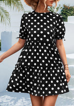Polka-Dot Puff-Sleeve Tiered Dress