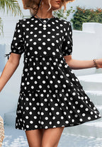 Polka-Dot Puff-Sleeve Tiered Dress
