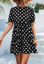 Polka-Dot Puff-Sleeve Tiered Dress