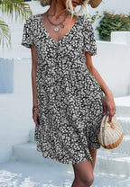 Floral V-Neck Dress with a Button Front