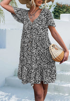 Floral V-Neck Dress with a Button Front