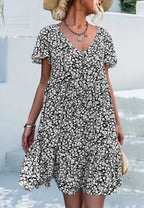 Floral V-Neck Dress with a Button Front
