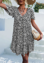 Floral V-Neck Dress with a Button Front