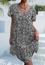 Floral V-Neck Dress with a Button Front