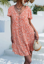 Floral V-Neck Dress with a Button Front