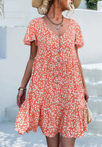 Floral V-Neck Dress with a Button Front