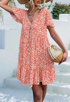Floral V-Neck Dress with a Button Front