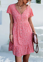Floral V-Neck Dress with a Button Front