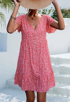 Floral V-Neck Dress with a Button Front
