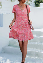 Floral V-Neck Dress with a Button Front