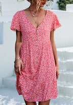 Floral V-Neck Dress with a Button Front