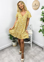 Floral V-Neck Dress with a Button Front