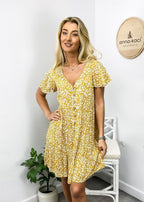 Floral V-Neck Dress with a Button Front
