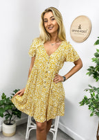 Floral V-Neck Dress with a Button Front