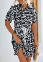 Geometric-Print Collared Dress