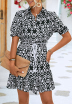 Geometric-Print Collared Dress
