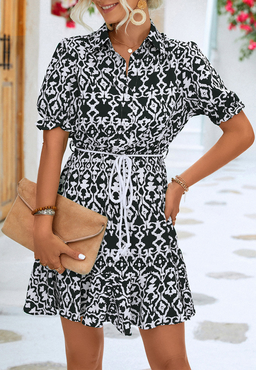 Geometric-Print Collared Dress