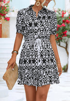 Geometric-Print Collared Dress