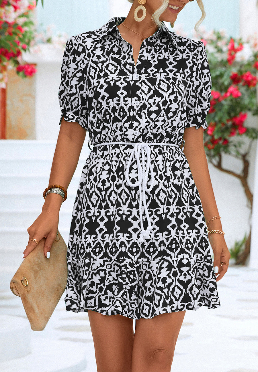 Geometric-Print Collared Dress
