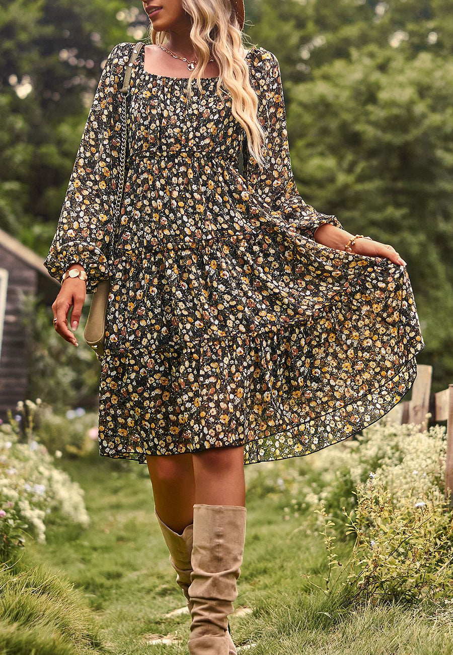 Tiered Long-Sleeve Dress