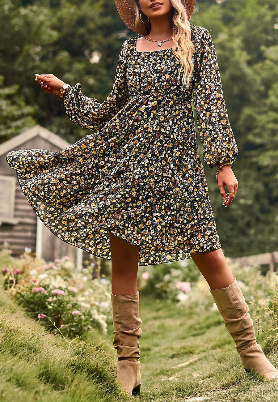 Tiered Long-Sleeve Dress