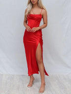 Satin Midi Dress with a Split Detail