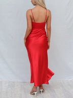 Satin Midi Dress with a Split Detail