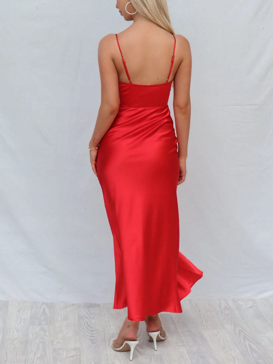 Satin Midi Dress with a Split Detail