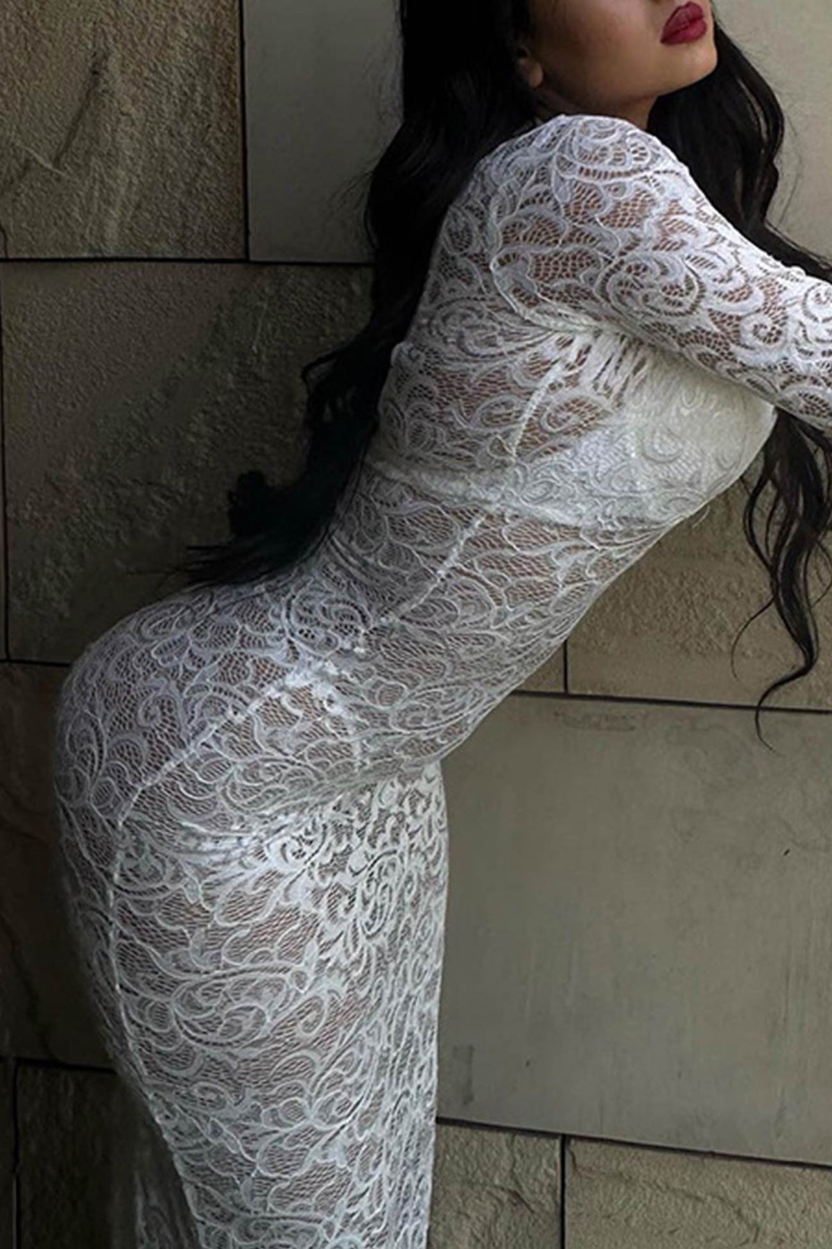 Lace Dress with a V-Neck