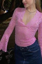 V-Neck Top with Lace Details