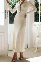 Knit Single-Breasted Lapel-Collar Dress