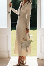 Knit Single-Breasted Lapel-Collar Dress