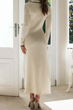 Knit Single-Breasted Lapel-Collar Dress