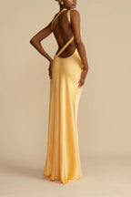 Satin Strappy Asymmetric Maxi Dress with an Open Back