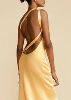 Satin Strappy Asymmetric Maxi Dress with an Open Back