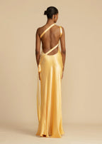 Satin Strappy Asymmetric Maxi Dress with an Open Back