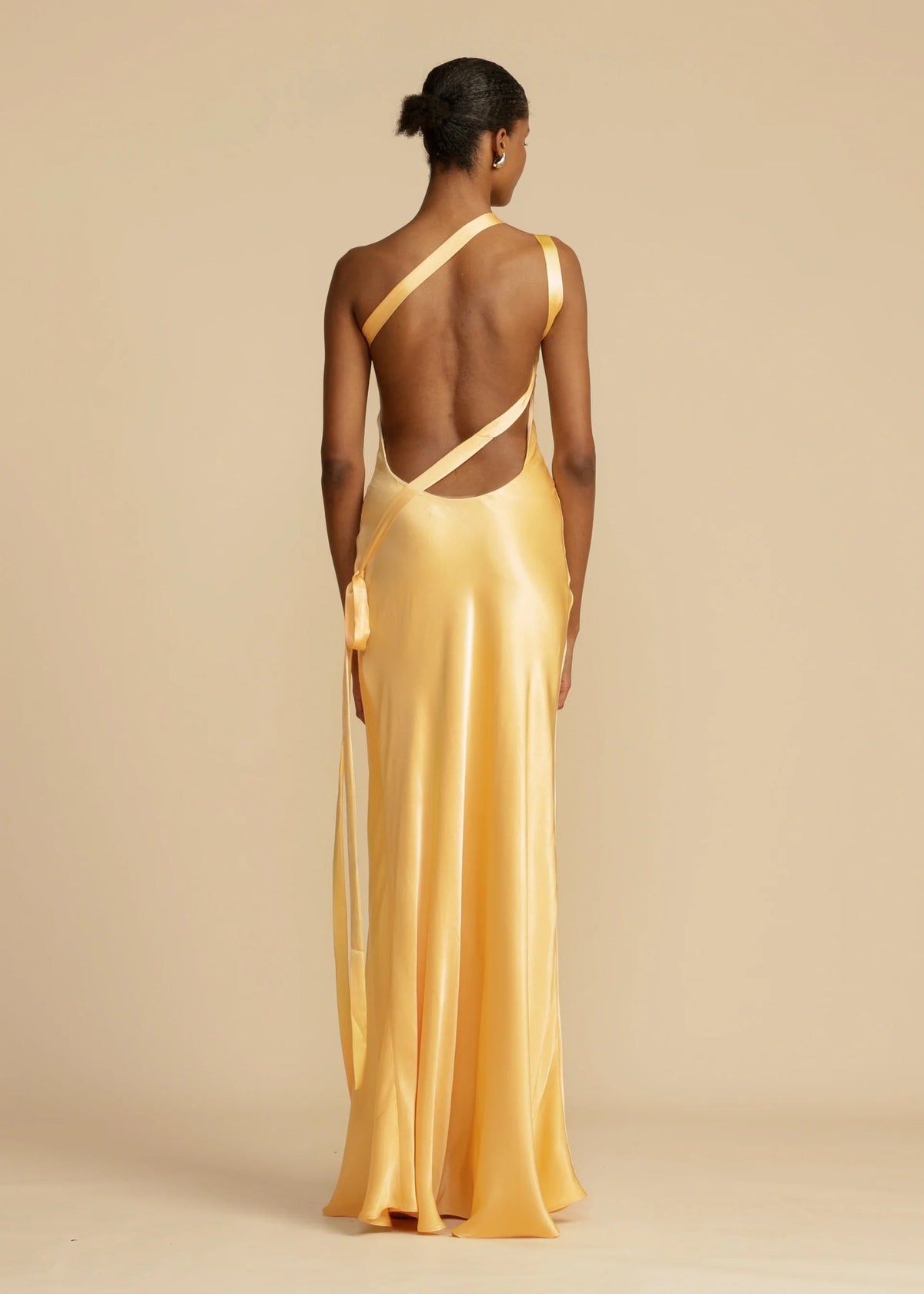 Satin Strappy Asymmetric Maxi Dress with an Open Back