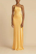 Satin Strappy Asymmetric Maxi Dress with an Open Back