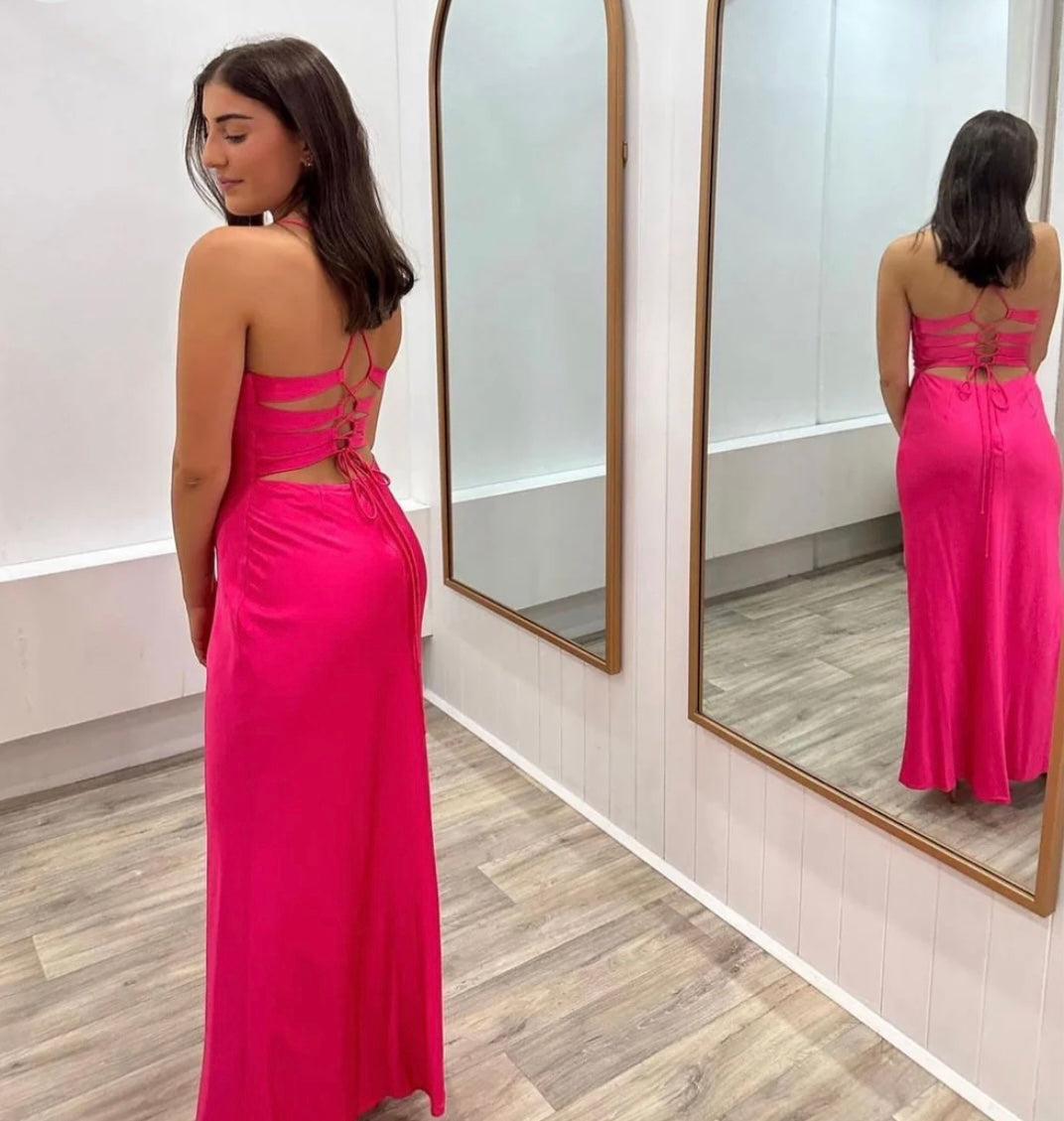 Plunging-V Open-Back Dress with a Back Zip