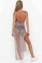 Mesh Slit-Detail Tank Dress with a Round Neck
