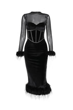 Velvet Mesh Slit-Detail Dress with Panel Details