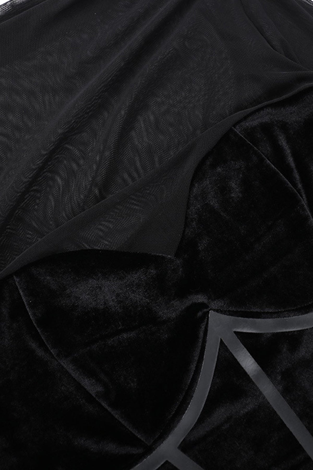 Velvet Mesh Slit-Detail Dress with Panel Details