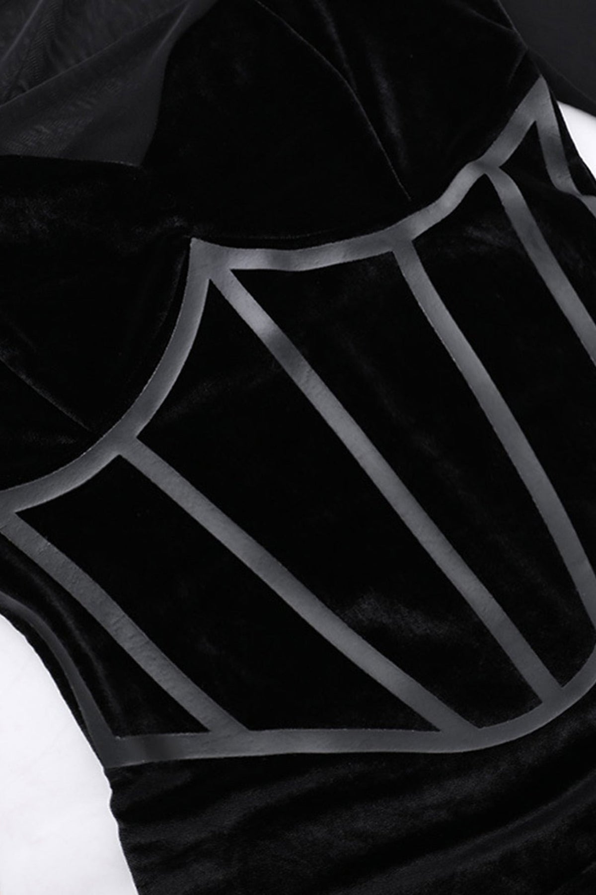 Velvet Mesh Slit-Detail Dress with Panel Details